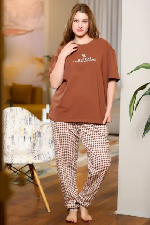 Gingham Check Pants with Half Sleeves