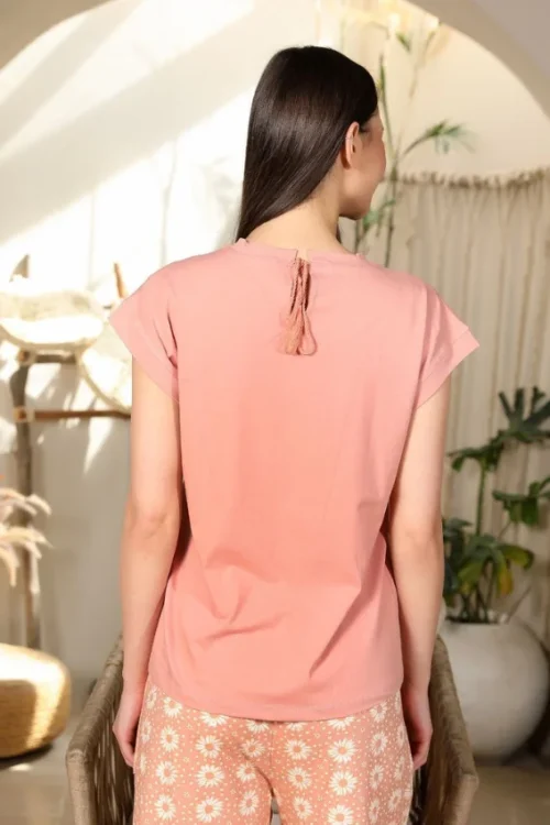 Floral Pattern Cap Sleeve Pajama Set - Image 3
