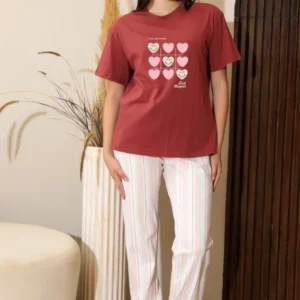 Heart Print Tee with Striped Pants