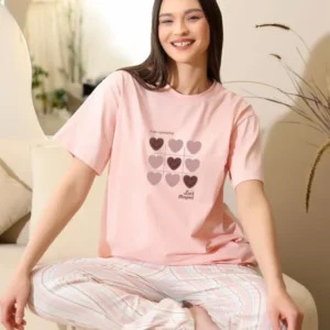Heart Print Tee with Striped Pants