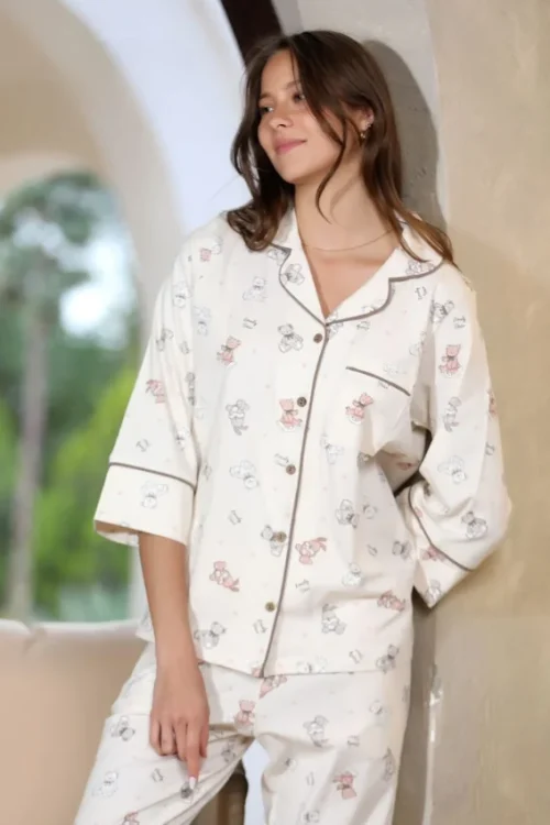 Floral Print Three-Quarter Sleepwear Set - Image 3