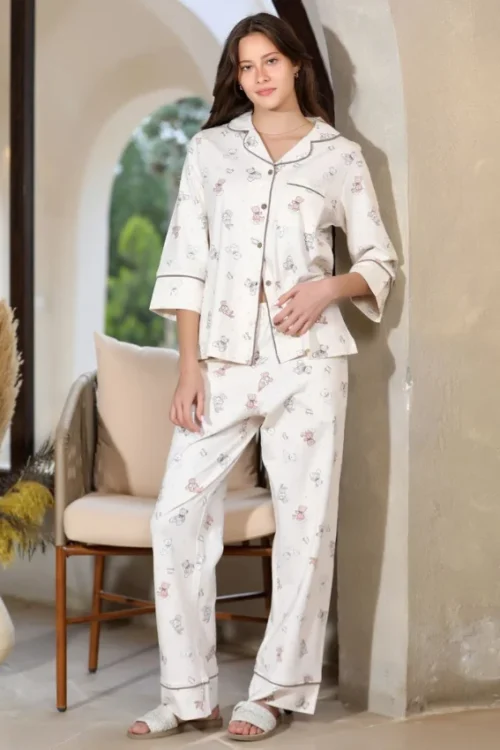 Floral Print Three-Quarter Sleepwear Set