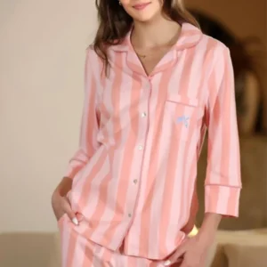 Pink Striped Long Sleeve Pajama Set