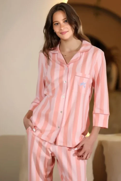 Pink Striped Long Sleeve Pajama Set - Image 2
