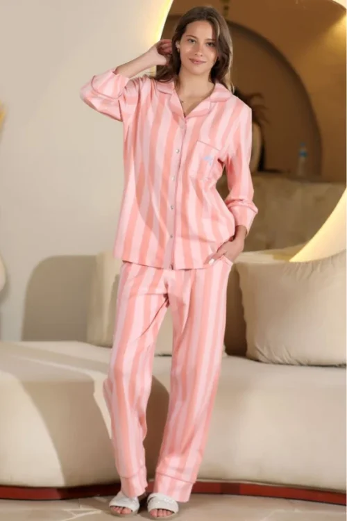 Pink Striped Long Sleeve Pajama Set
