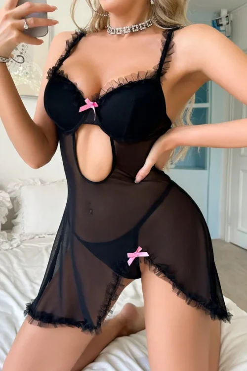 Sheer Black Lingerie Dress - Image 3