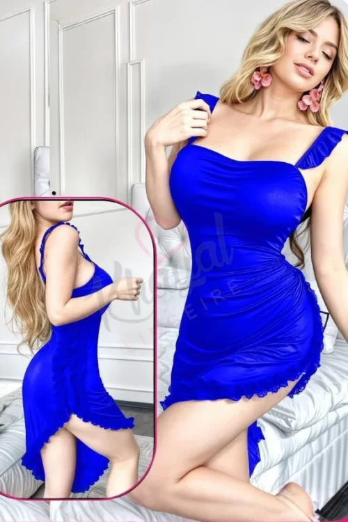 Ruffle Trim Asymmetrical Lounge Dress - Image 4