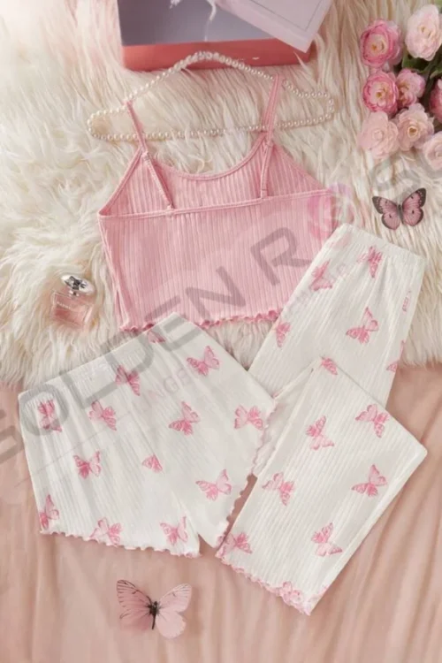 Pink Butterfly Pajama Set