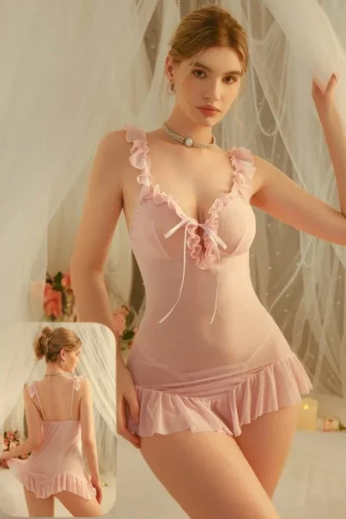 Elegant Ruffled Sleeveless Nightdress