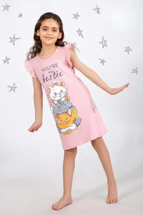Cute Cat Graphic Ruffle Sleeve Dress