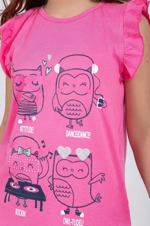 Cute Owl Pattern Short Sleeve Nightgown - Image 3