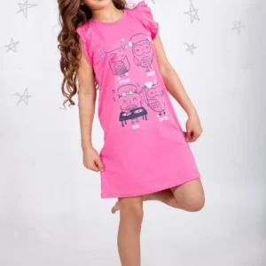 Cute Owl Pattern Short Sleeve Nightgown