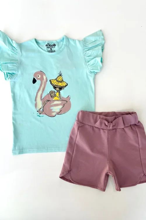 Cute Flamingo Print T-shirt Set