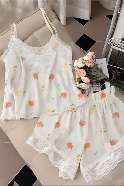 Floral Sleeveless Lace Pajama Set - Image 2
