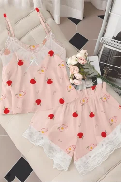 Floral Sleeveless Lace Pajama Set