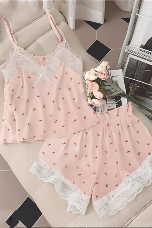 Floral Sleeveless Lace Pajama Set - Image 4