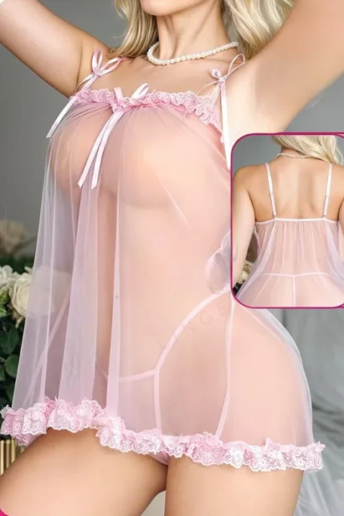 Sheer Pink Lace Babydoll Lingerie