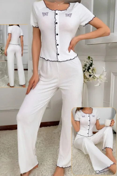 Butterfly Pattern Short Sleeve Pajama Set