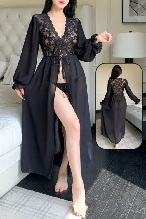 Elegant Lace Long Sleeve Nightgown
