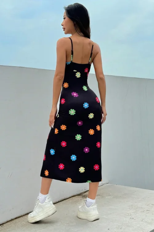 Floral Pattern Strappy Midi Dress - Image 2