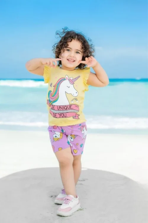 Unicorn Print Ruffle Sleeve Set - Image 2