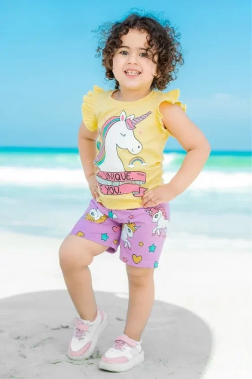 Unicorn Print Ruffle Sleeve Set