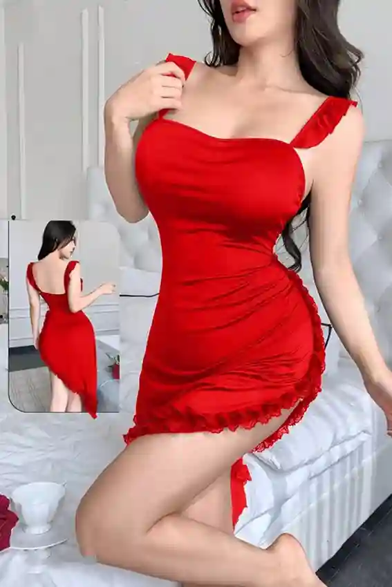 Elegant Ruffled Sleeveless Red Dress