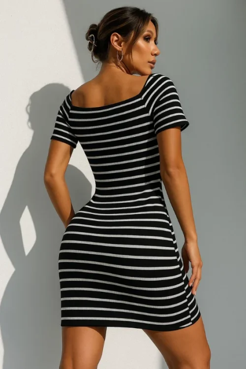 Striped Short Sleeve Knot Dress - Image 4