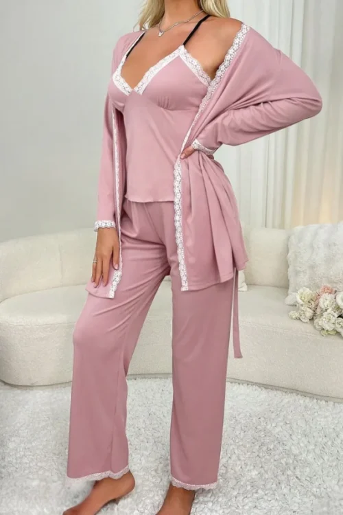Elegant Lace Trim Pajama Set - Image 3