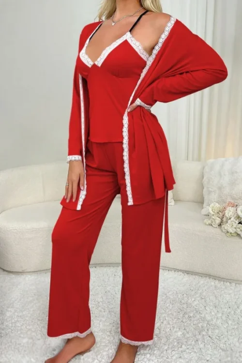 Elegant Lace Trim Pajama Set - Image 2