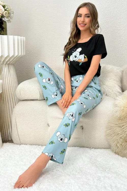 Koala Print Short Sleeve Pajama Set - Image 2