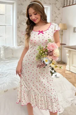 Floral Ruffled Dress with Cap Sleeves