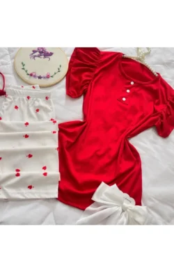 Charming Red Ruffled Sleeve Set