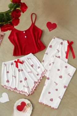 Heart Pattern Sleeveless Pajama Set