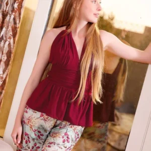Halter Peplum Top & Floral Lounge Pants Set
