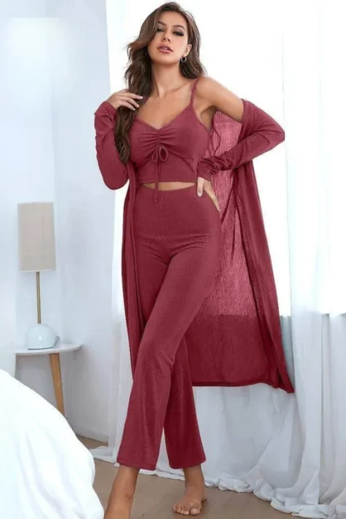 3-Piece Ribbed Lounge Set with Long Cardigan - Image 3