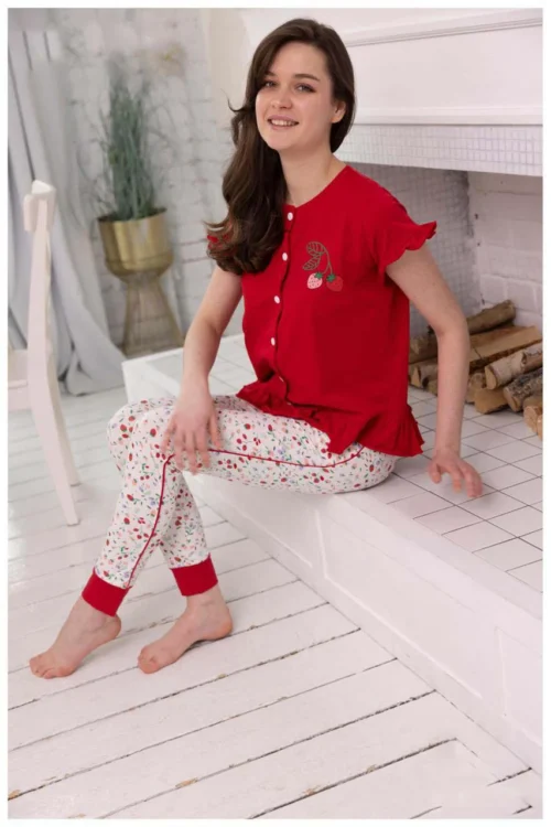 Floral Short Sleeve Pajama Set - Image 7