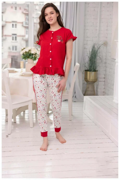 Floral Short Sleeve Pajama Set - Image 6