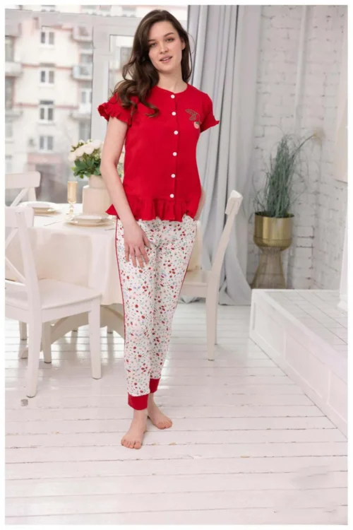 Floral Short Sleeve Pajama Set - Image 3