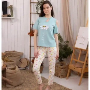 Floral Cold Shoulder Pajama Set