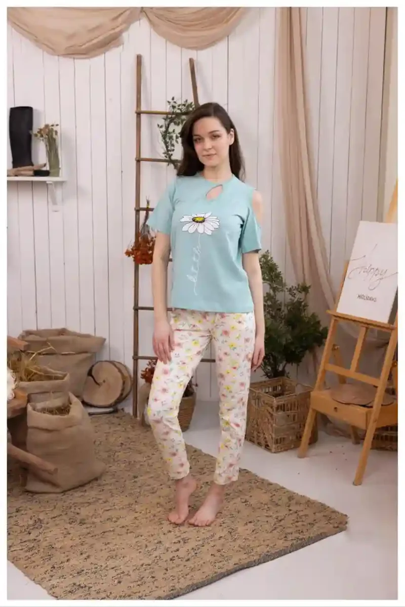 Floral Cold Shoulder Pajama Set