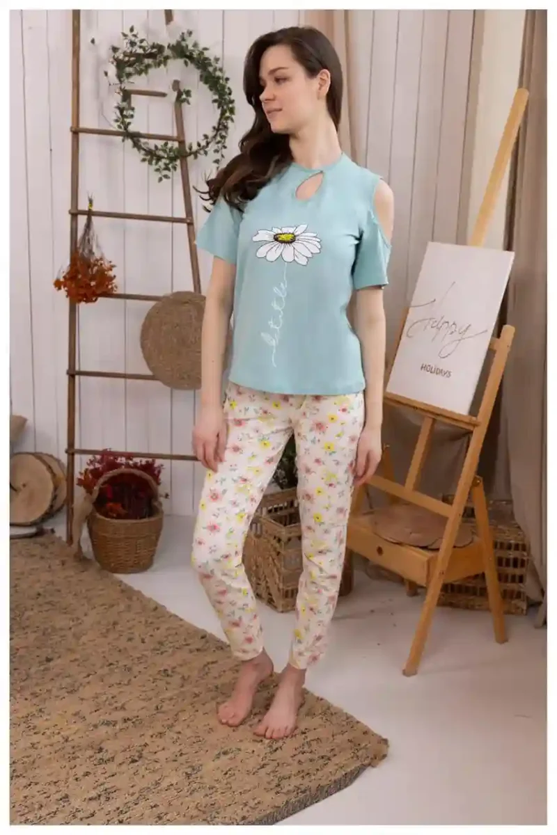 Floral Cold Shoulder Pajama Set