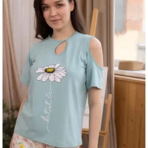 Floral Cold Shoulder Pajama Set