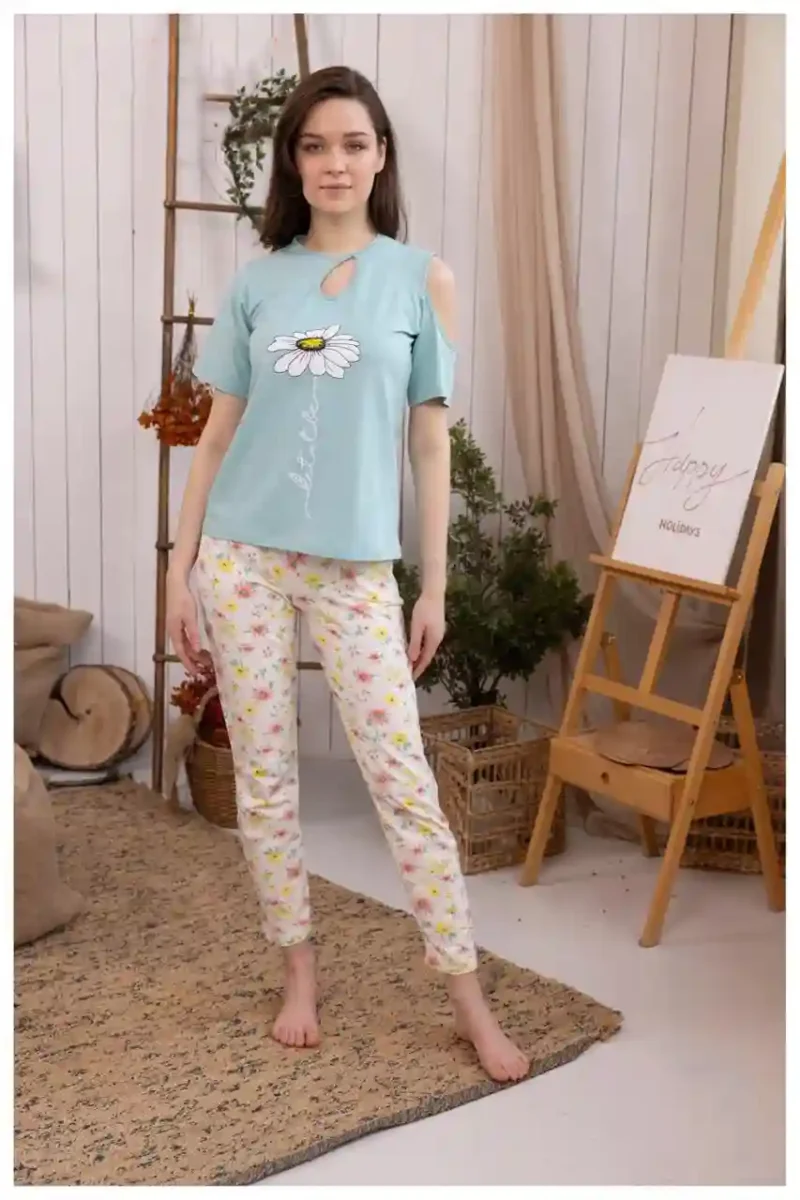 Floral Cold Shoulder Pajama Set
