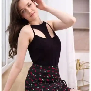 Cherry Patterned Ruched Mini Skirt