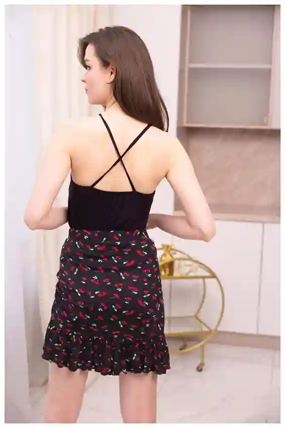 Cherry Patterned Ruched Mini Skirt