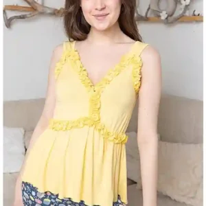 Floral Pattern Leggings with Yellow Sleeveless Top