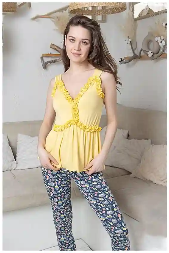 Floral Pattern Leggings with Yellow Sleeveless Top