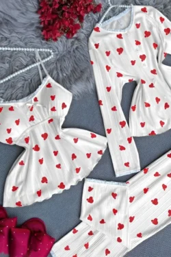 Heart Print Long Sleeve Pajama Set