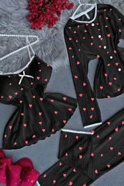 Heart Pattern 3 Piece Set Pajamas